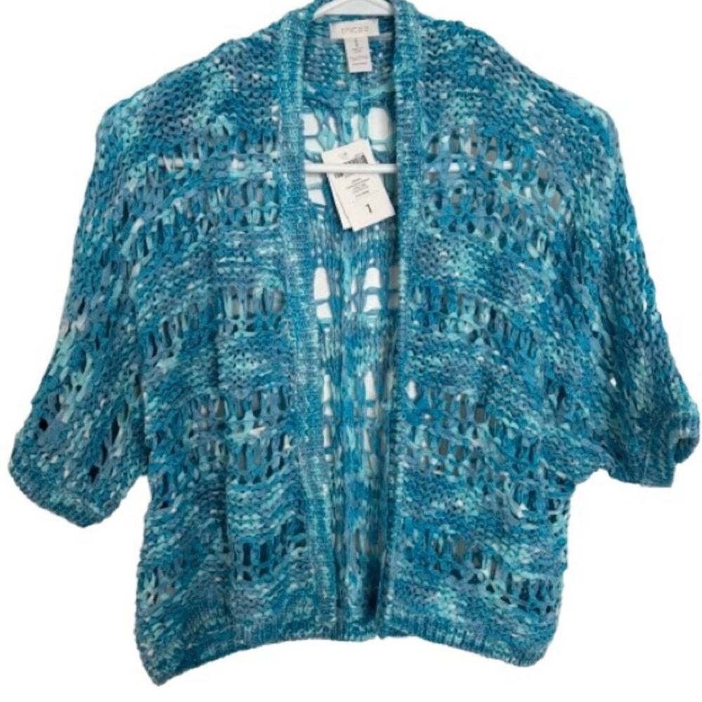 Chico's Oceanside Women's Sweater Medium Sz 1 NWT Shrug‎ Open Knit Blue